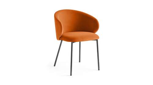Scaun cu brate Tuka Matt Black/Saffron Yellow, cu sezut tapitat rotunjit, spatar curbat si picioare metalice tubulare.