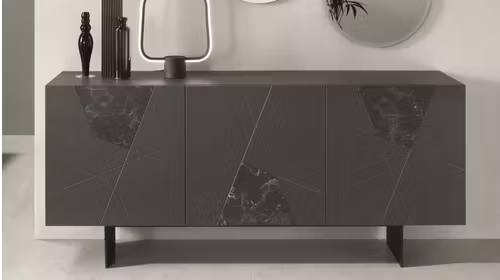 Bufet Adel Antracite/Nero/Nero, cu design avangardist si insertii geometrice elegante.