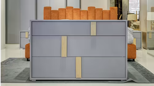 Comoda Tokyo 3 Sertare Alluminio Opaco + Rovere Nodato