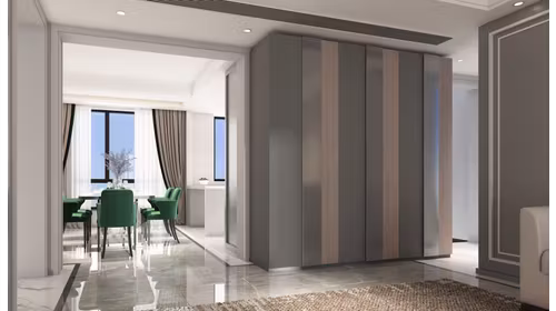 Dressing Uno batant Alluminio Opaco+Rovere Nodato+Maner K1 Alluminio Lucido