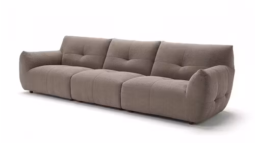 Canapea liniara 4 locuri Greta textil Bej, cu tapiterie TES. G1223-4, forme rotunjite si dimensiuni 310 x 105 x 83,5 cm.