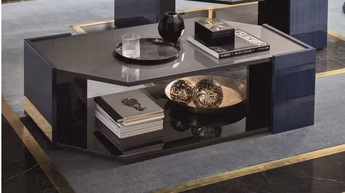 Masuta de cafea Oceanum dreptunghiulara, din MDF si pal furniruit, design contemporan cu finisaj lucios albastru