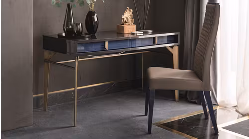 Birou Oceanum cu 2 sertare, din MDF și PAL furniruit, finisaj Blue/Grey, design modern