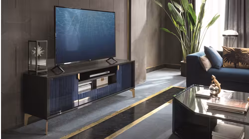 Comoda TV Oceanum moderna, realizata din MDF si pal furniruit, design elegant si functional