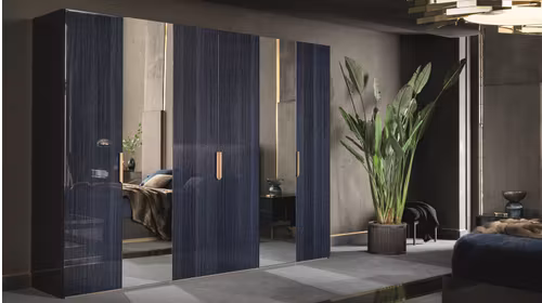 Dressing Oceanum cu 6 usi si oglinda, finisaj lucios albastru, mobilier modern dormitor lux