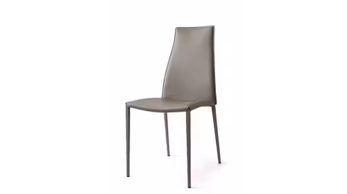 Scaun Aida cu cadru metalic, sezut tapitat in piele regenerata si spatar inalt, cu design minimalist pentru dining.