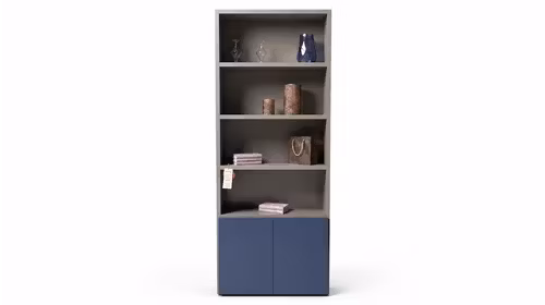 Biblioteca Novamobili Quarzo Seta + Blue Notte Matt, produs expus, cu design modern si finisaje elegante.
