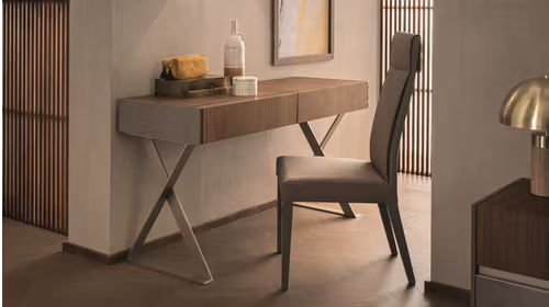 Birou Corso Como Beige High Gloss + Walnut Fluted