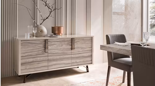 Bufet Jupiter 3 usi Pearl Line High Gloss + Eco Stone Matte 158.5 cm