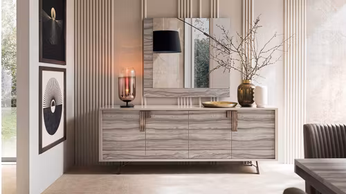 Bufet Jupiter 4 usi Pearl Line High Gloss + Eco Stone Matte 208.7 cm