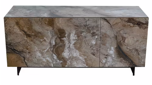 Bufet Remo Ceramic KL-355/Bronze, cu blat, fronturi si laterale din ceramica cu aspect de piatra naturala si baza metalica Bronze V05.