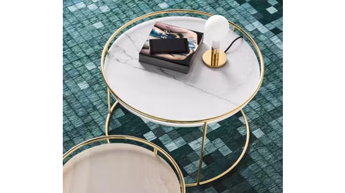 Masuta de cafea Atollo Polished Brass/White Marble 62.5 cm, cu structura metalica eleganta si blat White Marble.