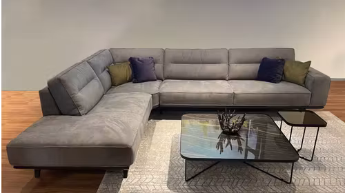 Canapea cu sezlong Adrenalina stanga tapitata textil Sfinge Grey, canapea moderna pentru living.