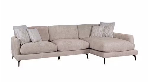 Canapea de colt cu sezlong Monaco textil Light Brown, perne Pebble E-130, dreapta