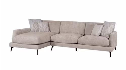 Canapea de colt cu sezlong Monaco textil Light Brown, perne Pebble E-130, stanga