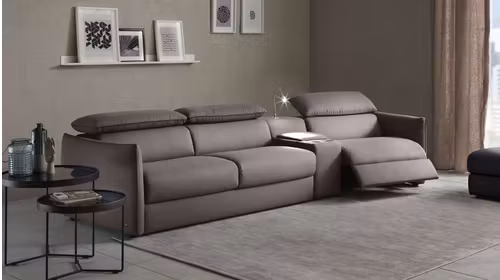 Canapea extensibila cu recliner dreapta Meraviglia piele Denver Grigio Scuro