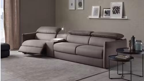 Canapea extensibila cu recliner stanga Meraviglia piele Denver Grigio Scuro