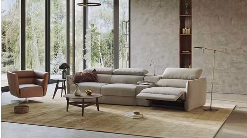 Canapea extensibila cu recliner dreapta Meraviglia textil Brezza Beige