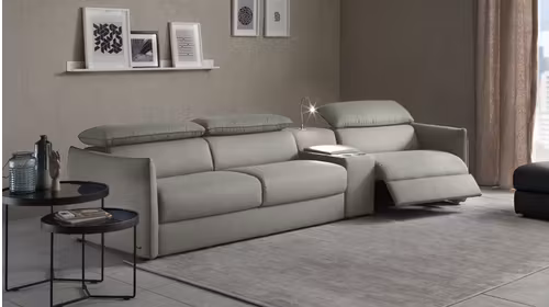 Canapea extensibila cu recliner Meraviglia din piele Denver Warm Grey, dreapta