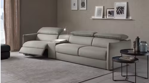 Canapea extensibila cu recliner Meraviglia din piele Denver Warm Grey, stanga