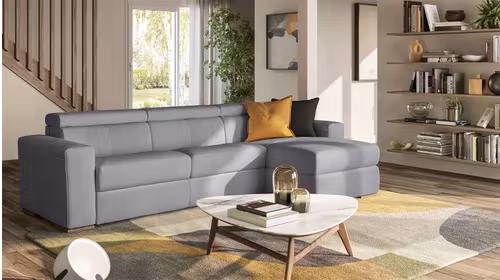 Canapea extensibila cu sezlong Piacevole 3 locuri Piele Denver Grey, dreapta