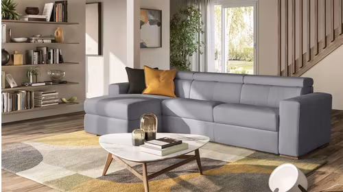 Canapea extensibila cu sezlong Piacevole 3 locuri Piele Denver Grey, stanga