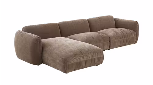 Canapea cu sezlong Gianvito, varianta stanga, tapitata in material textil taupe, cu design modern pentru living.
