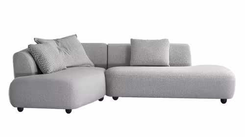 Canapea de colț Allison cu design modern și tapițerie textilă deschisă la culoare, ideală pentru livinguri elegante