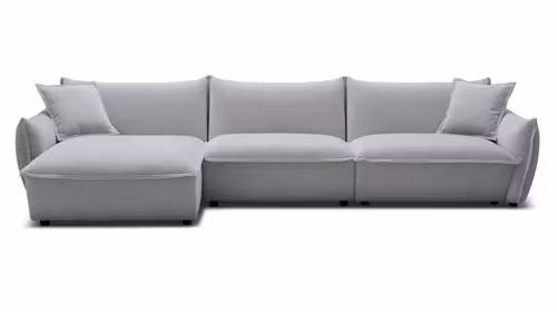 Canapea de colt June Grey, stanga, cu design contemporan si finisaj Grey.