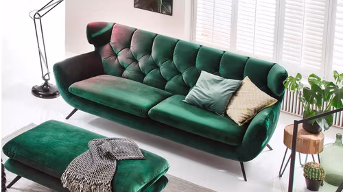 Canapea liniara Sixty 3 locuri Velvet Smaragd