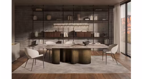 Masa dining moderna Papel cu blat ceramica Corcovado si cadru Oxybrass
