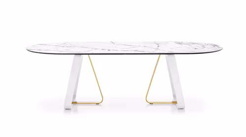 Masa Sunshine Matt Optic White/Painted Brass/White Marble 200x100