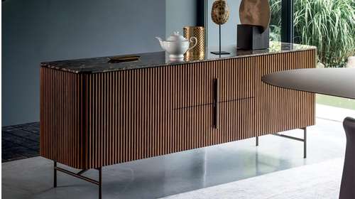 Comoda Rigadin Marmura Glossy Emperador Marron Walnut Frassino 192 cm