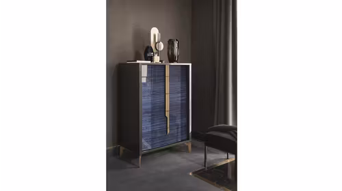 Comodă înaltă Oceanum cu 5 sertare, finisaj Blue/Grey, design modern, MDF și PAL furniruit