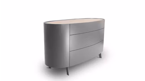 Comoda Stoccolma Piombo Opaco cu top Michelangelo Nobilitato, 3 sertare push to open si design modern cu colturi rotunjite.