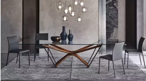 Masa Marathon Walnut Canaletto/Clear Glass/Black 240x120