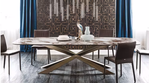 Masa Spyder Keramik Shaped Satin Bronze/Breccia 200x120