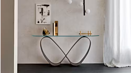 Consola Butterfly Brushed Grey/Clear Glass 160 cm