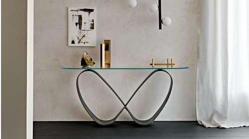 Consola Butterfly Brushed Grey/Clear Glass 180 cm