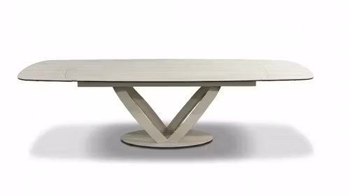 Masa extensibila Dali cu top din ceramica TL-501, blat de sticla si structura metalica Bronze, pentru dining modern.
