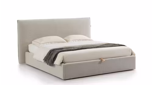 Pat Debbie 180x200 cm cu lada de depozitare si tapiterie textil gri, design elegant si modern pentru dormitor.