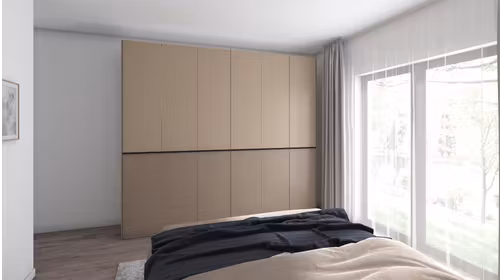 Dressing Double cu uși batante în finisaj Rame Perla Opaco și Papiro Perla Opaco, mânere Grafite și interior Lino.