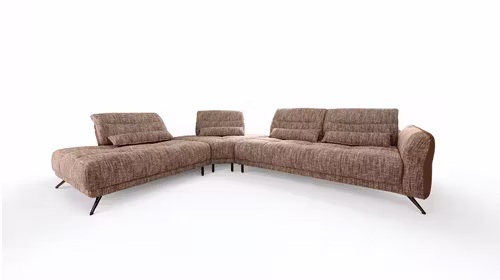 Canapea de colt Ernesto cu sezlong stanga, tapitata in textil Vannes Brown, cu spatar reglabil.