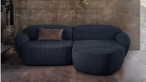 Canapea de colt 2 locuri cu sezlong Bubble Nomi Midnight Blue, dreapta