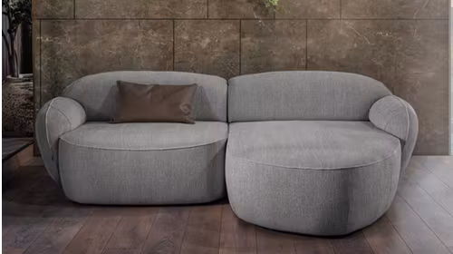 Canapea de colt 2 locuri cu sezlong Bubble Nomi Light Grey, dreapta