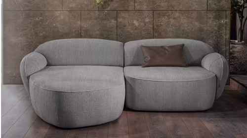 Canapea de colt 2 locuri cu sezlong Bubble Nomi Light Grey, stanga