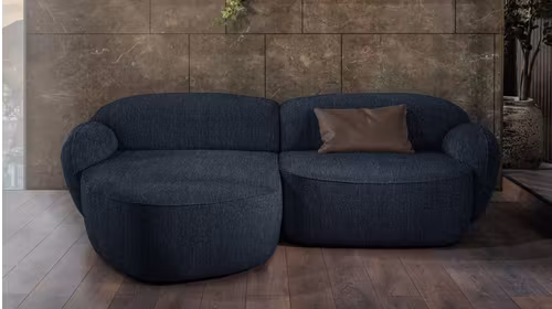 Canapea de colt 2 locuri cu sezlong Bubble Nomi Midnight Blue, stanga