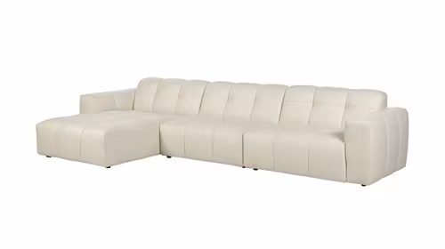 Canapea de colt Chess Dolce Cream, varianta stanga, cu 3 locuri, tapiterie textila cream si design minimalist pentru living.