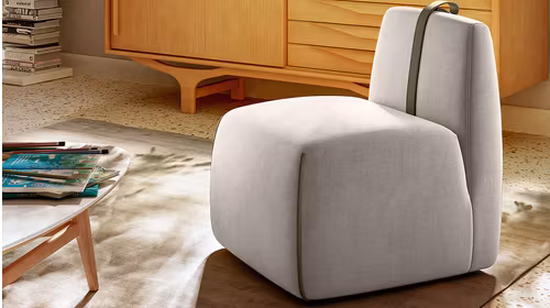 Fotoliu fara brate Gaia textil Brezza Beige + curea piele Le Mans Dove