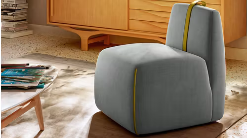 Fotoliu fara brate Gaia textil Brezza Dark Grey + curea piele Le Mans Cedar